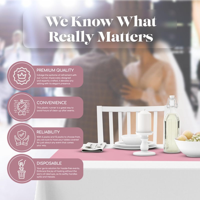 Grandipity Pink 12 Pack Premium Disposable Plastic Table Runner 14 x 108 Inch. Table Runner for Dinner Parties & Events by Grandipity - Image 4